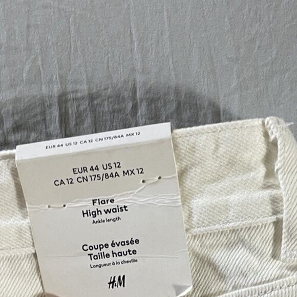 H&M High Waist Flare Ankle Length Stretch Denim Jeans. White, Women's 12. NWT!! - Picture 10 of 10